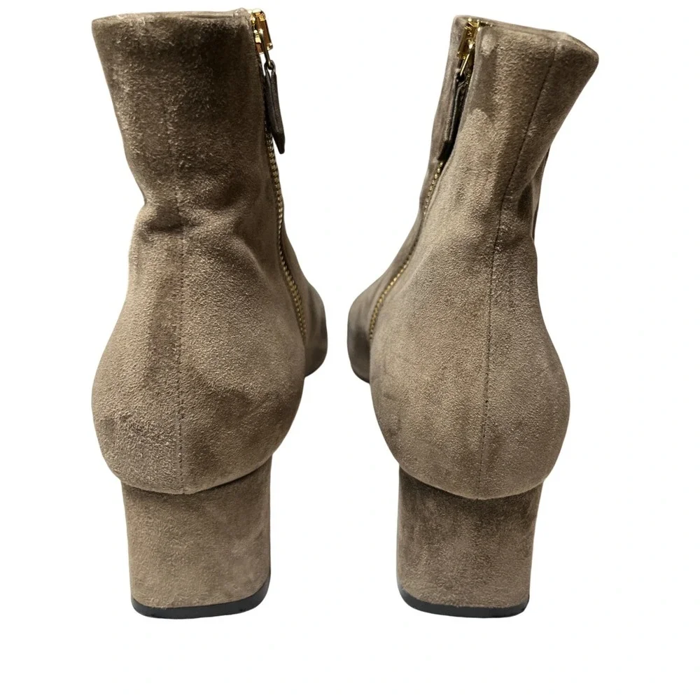 Minimalist Suede Ankle Booties Taupe Gold‎ Heel Marion Parke 39